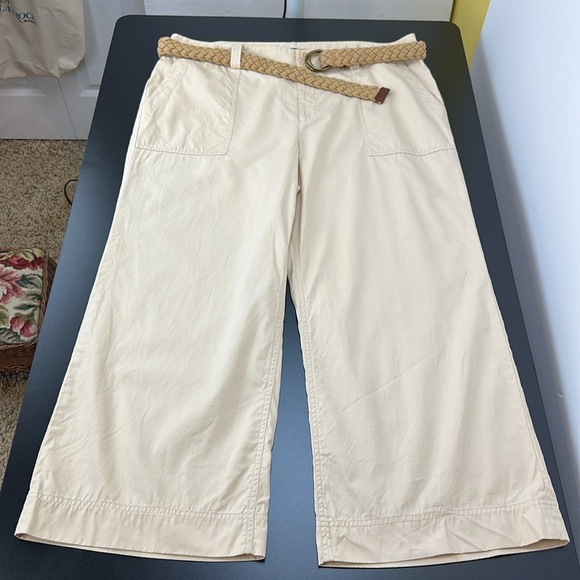 Lauren Ralph Lauren Poplin Cotton Wide Leg Belted Cropped Pants 16 Pockets - Picture 3 of 14